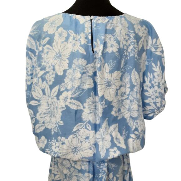 C&C California 100% Linen Maxi Skirt Set Blue Floral Crop Top Drop Shoulder Sz L - Picture 3 of 13